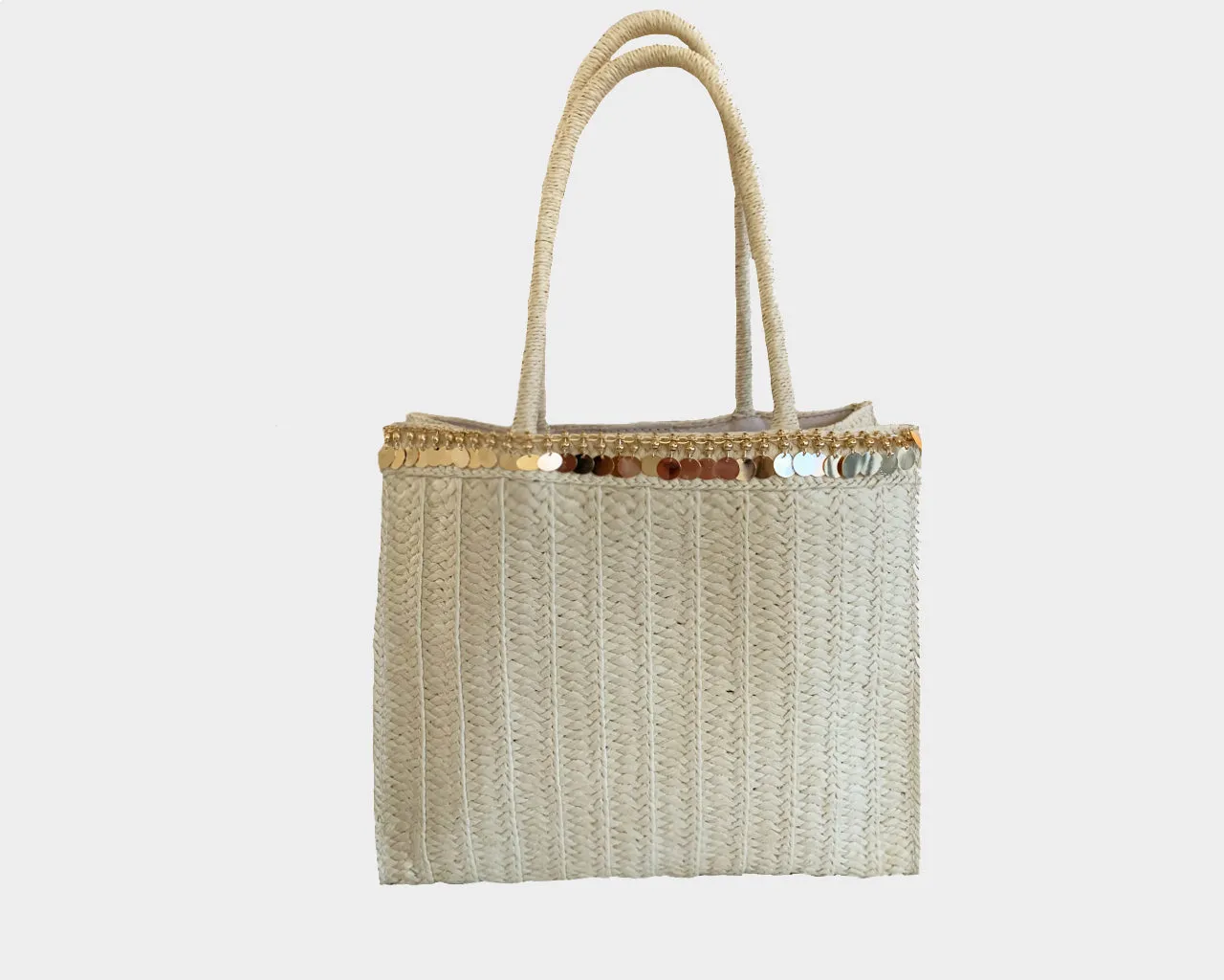 Natural Straw Palm Gold Sequins Bag - The Monte Carlo