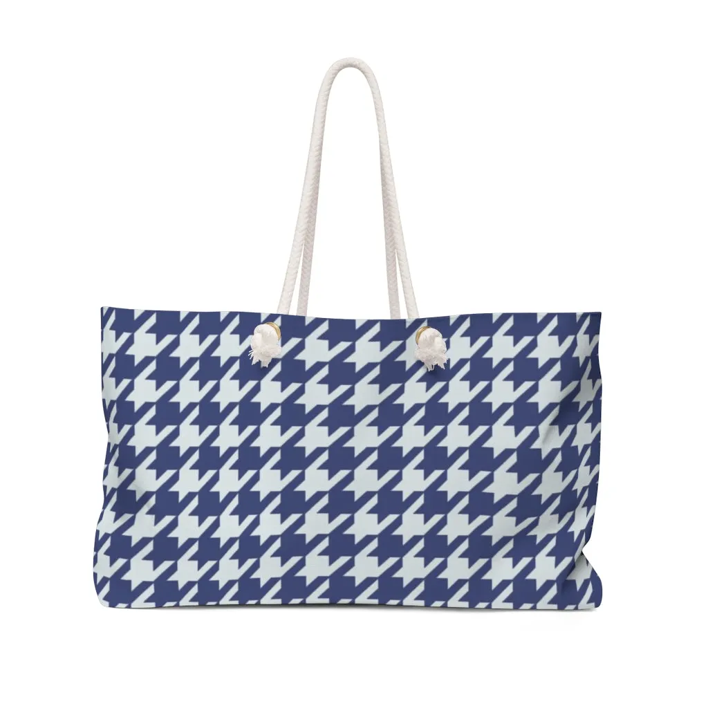 Navy Houndstooth Weekender Bag