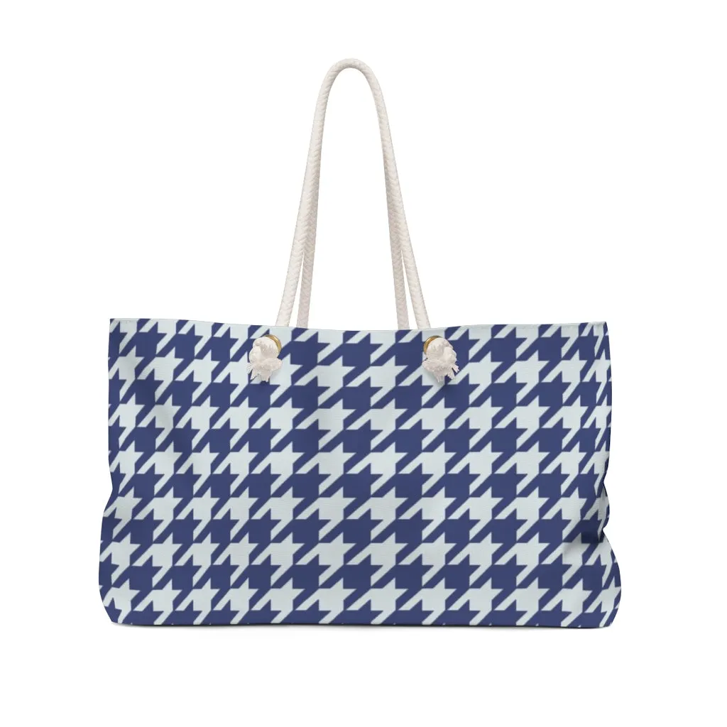 Navy Houndstooth Weekender Bag