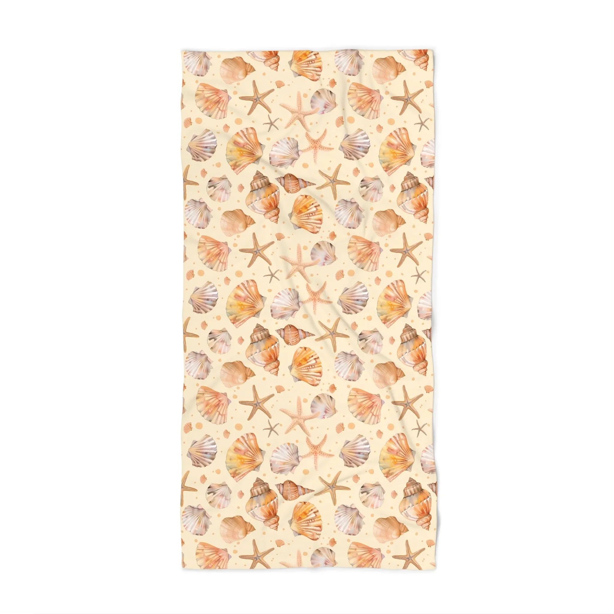 Oversized Microfiber Beach Towel with Seashells & Starfish Watercolor Design (36" × 72")