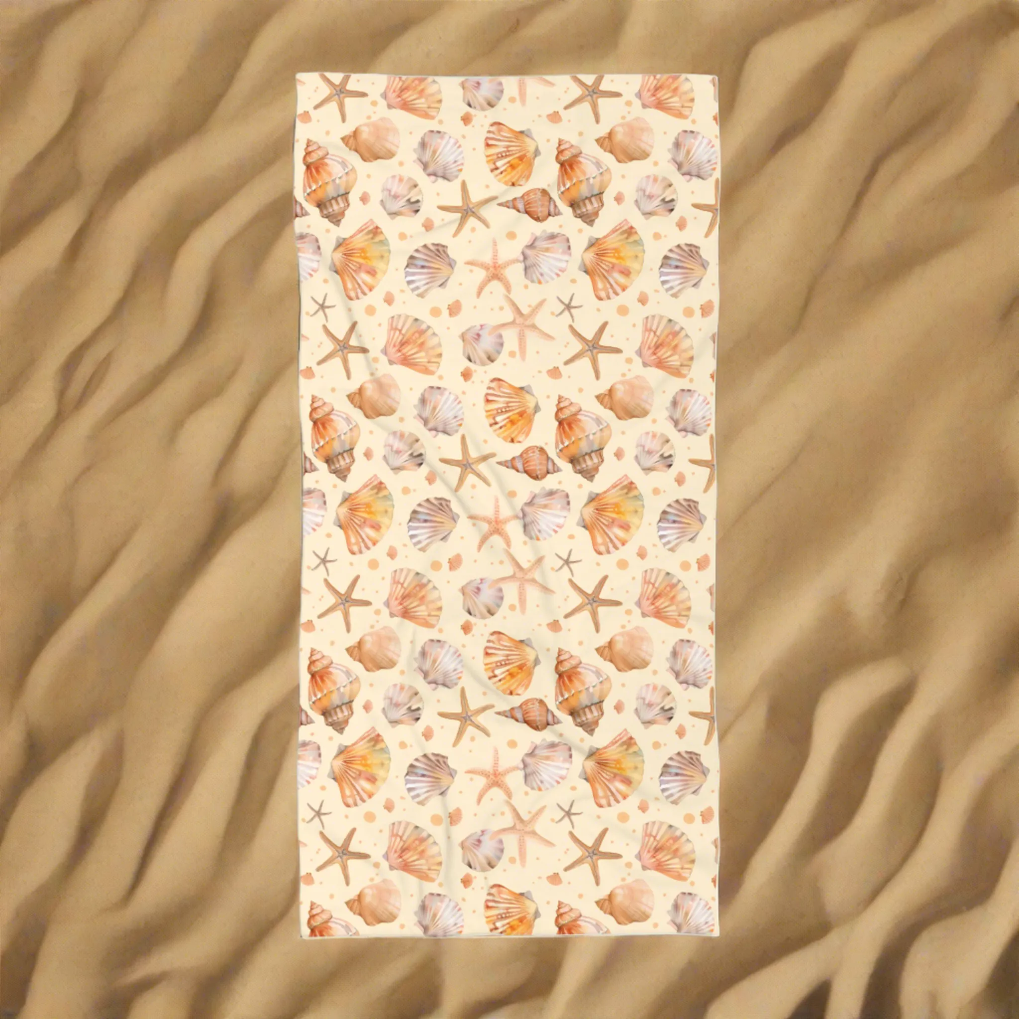 Oversized Microfiber Beach Towel with Seashells & Starfish Watercolor Design (36" × 72")