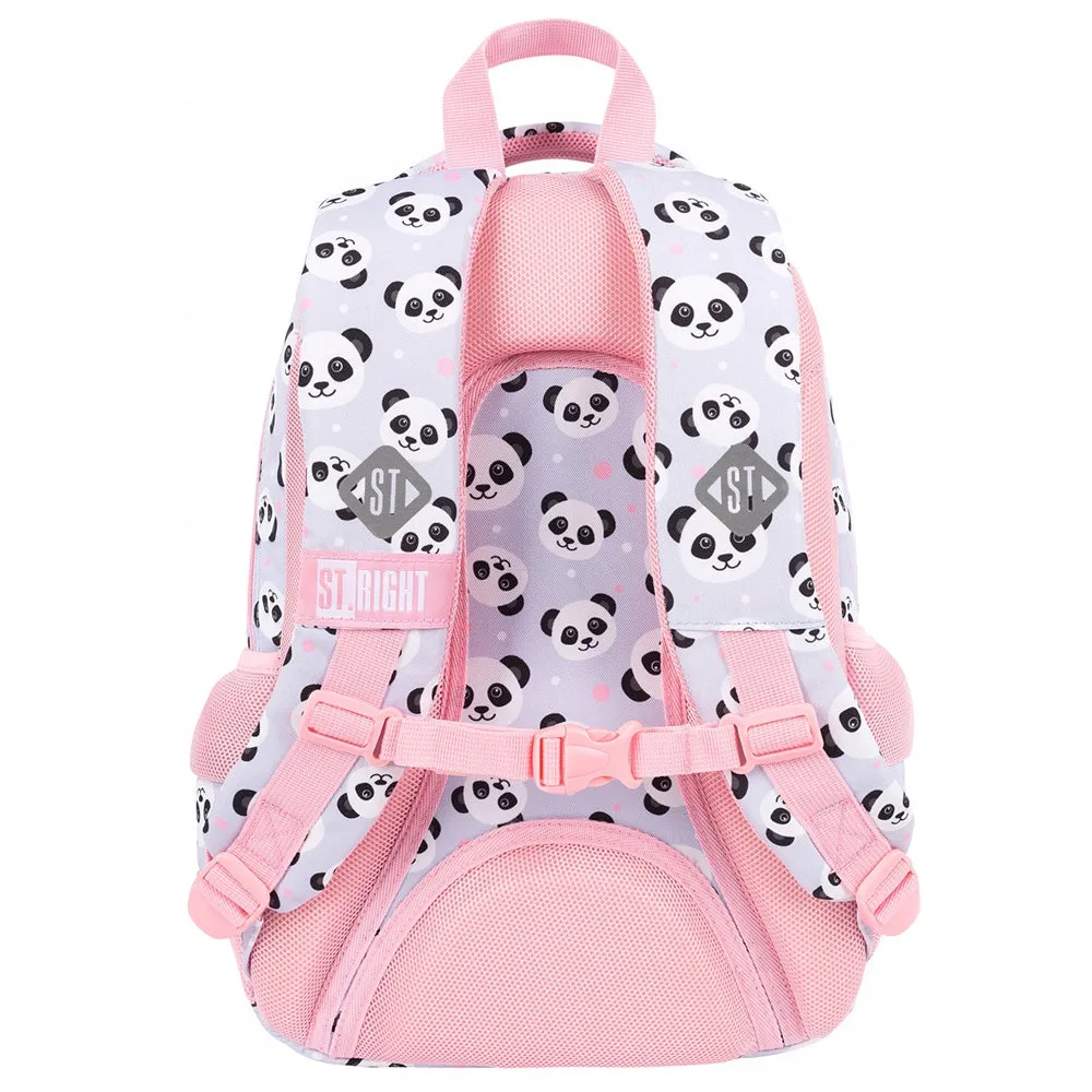 Panda Grey/Pink 15 Inch School Bag | Cute & Functional Backpack for Girls