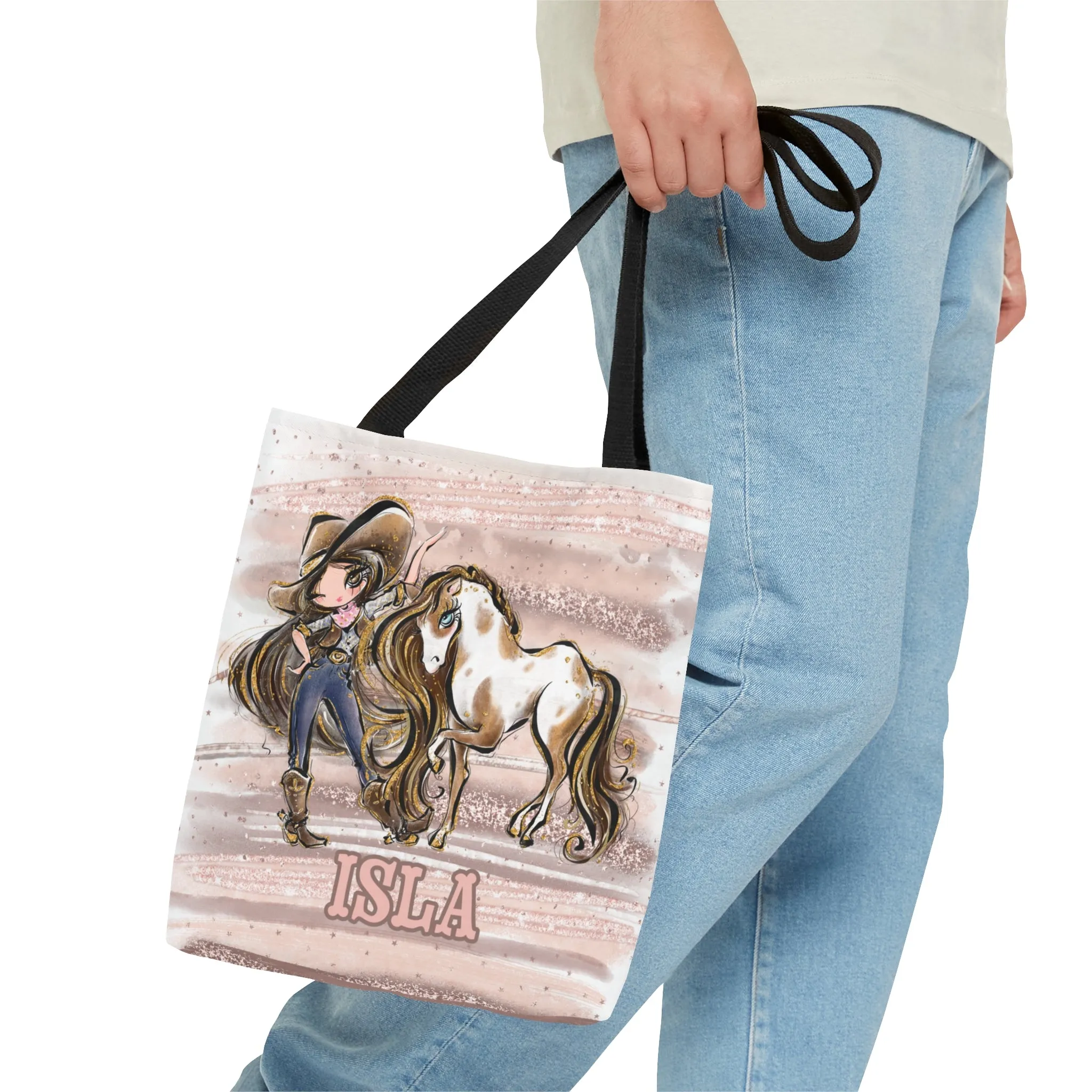 Personalised Tote Bag, Cowgirl & Horse, Brown Hair, Brown Eyes, Tote bag