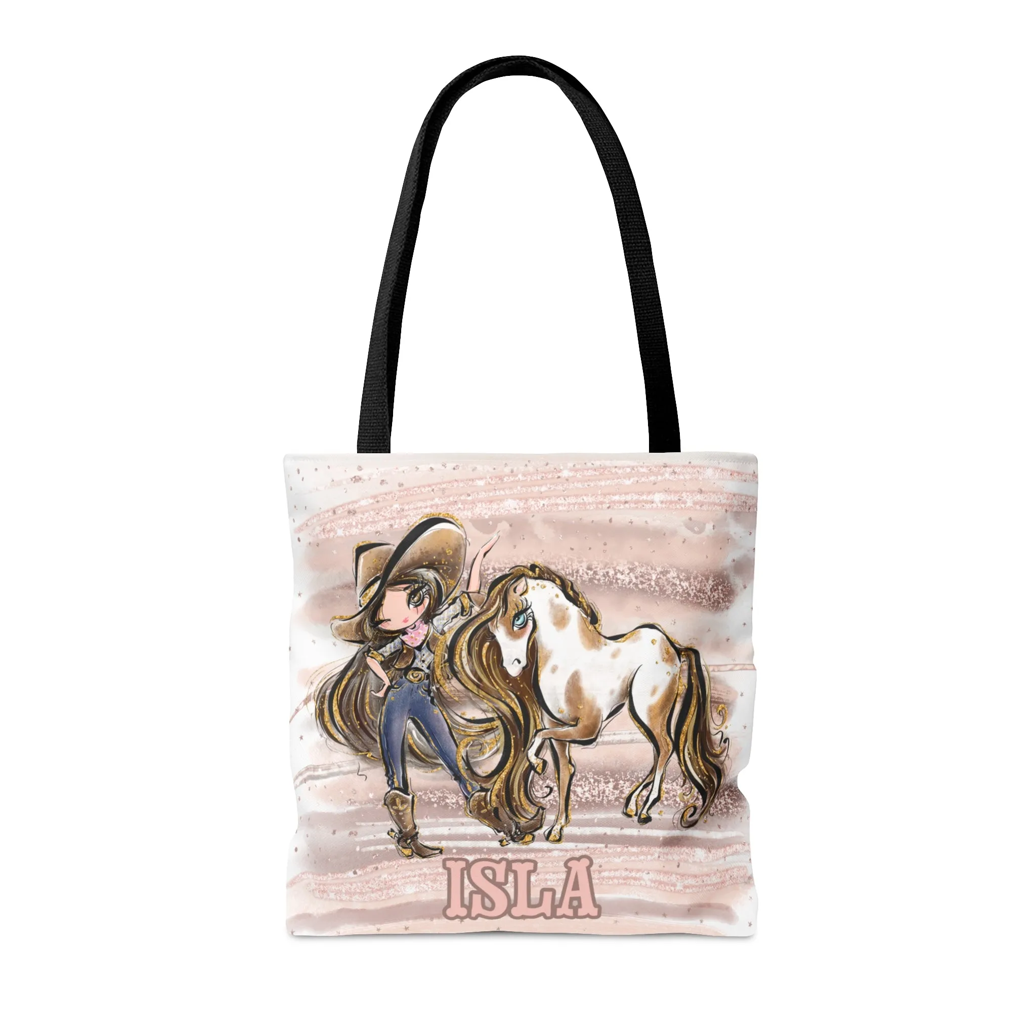 Personalised Tote Bag, Cowgirl & Horse, Brown Hair, Brown Eyes, Tote bag