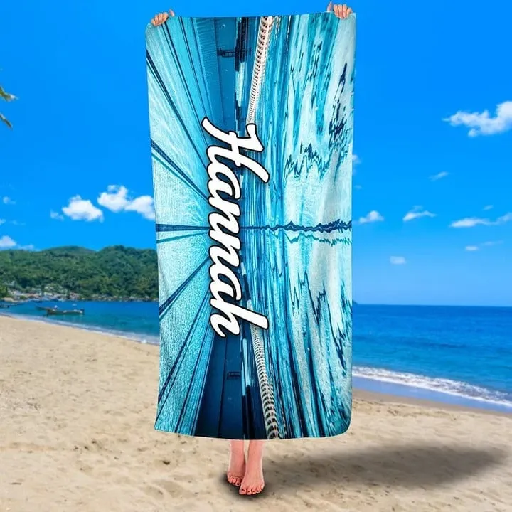 Personalized Large Beach Towel, Hidden Ocean Sharks Stingray and Sea Turtles Bath Towel