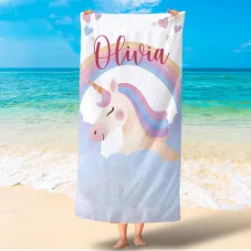 Personalized Name Unicorn Kid Towel, Best Gift in Summer, Beach Towel for Boy Girl Kid