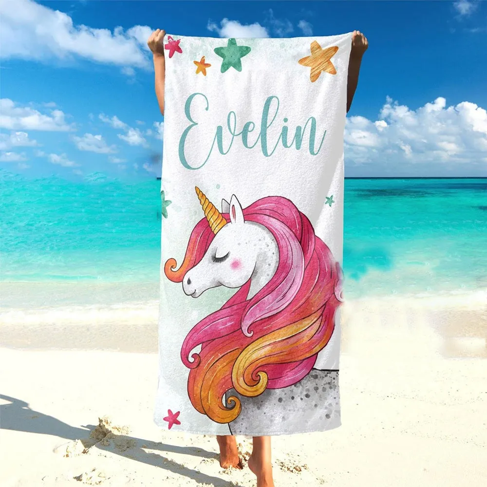 Personalized Name Unicorn Kid Towel, Best Gift in Summer, Beach Towel for Boy Girl Kid