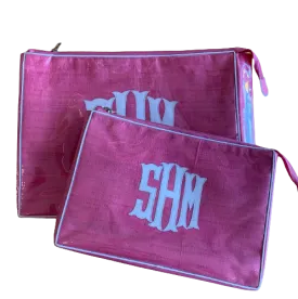 Pink Travel Bag with Embroidered Monogram