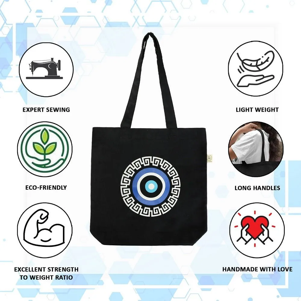 Premium Cotton Canvas Tote Bag- Evil Eye Black