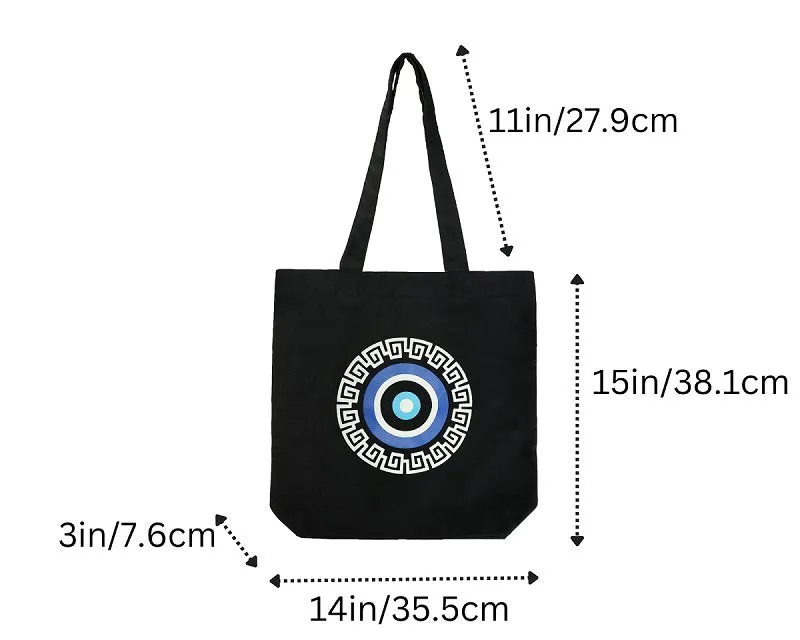 Premium Cotton Canvas Tote Bag- Evil Eye Black