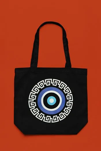 Premium Cotton Canvas Tote Bag- Evil Eye Black