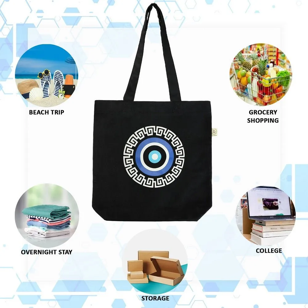 Premium Cotton Canvas Tote Bag- Evil Eye Black