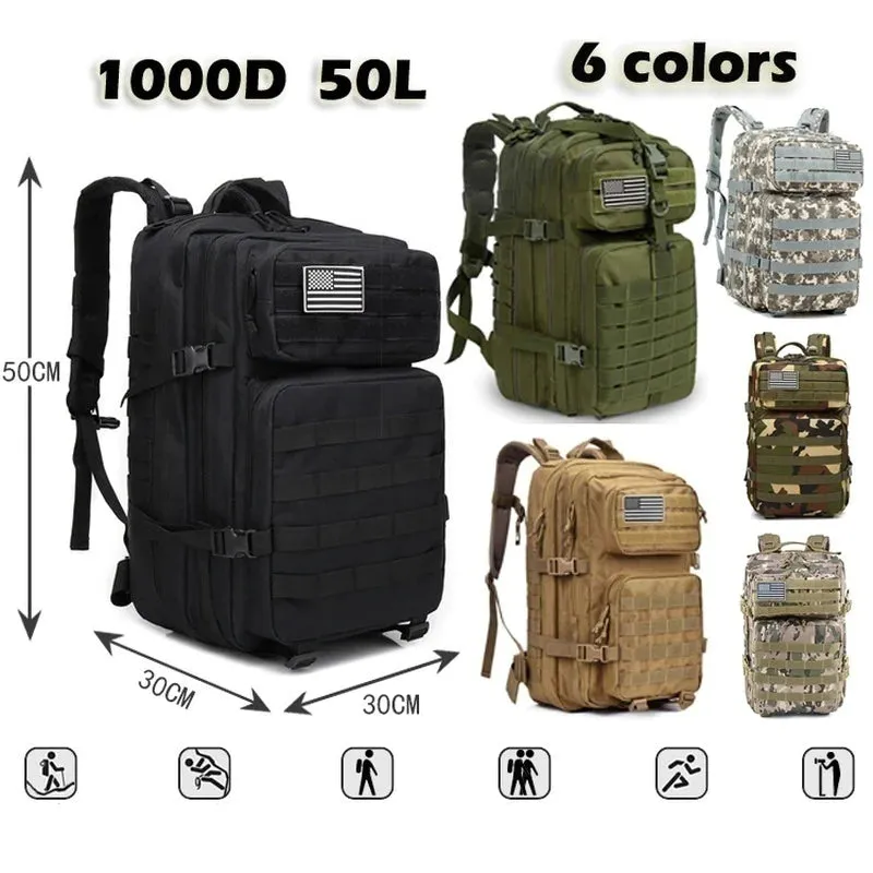 "Ultimate Waterproof Tactical Backpack: 50L Nylon Adventure Gear for Fishing, Hunting, and Outdoor Expeditions"