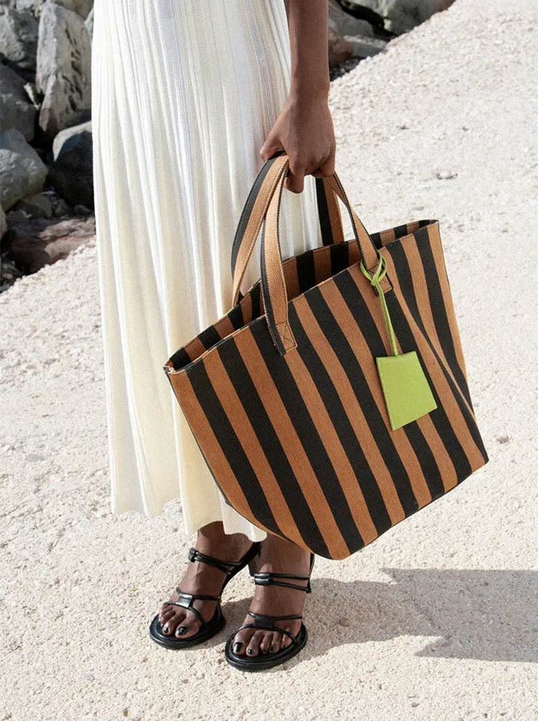 Stripe Tote black / tan