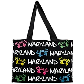 TBMD01 Robin Ruth Tote Bag - MEDIUM - Black with Multi Color Crabs - Maryland