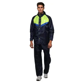 THE CLOWNFISH Sky Pro Series Men's Waterproof Polyester Double Coating Casual Style Raincoat With Hood And Reflector Logo At Back. Set Of Top And Bottom (Blue, Xxl)