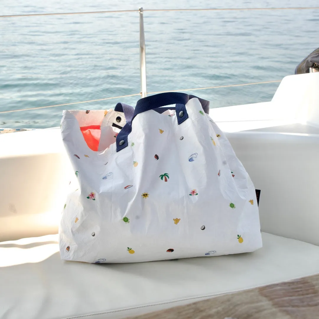 The Del Mar Packable Tote Large - Tyvek - White Hawaii Emoji