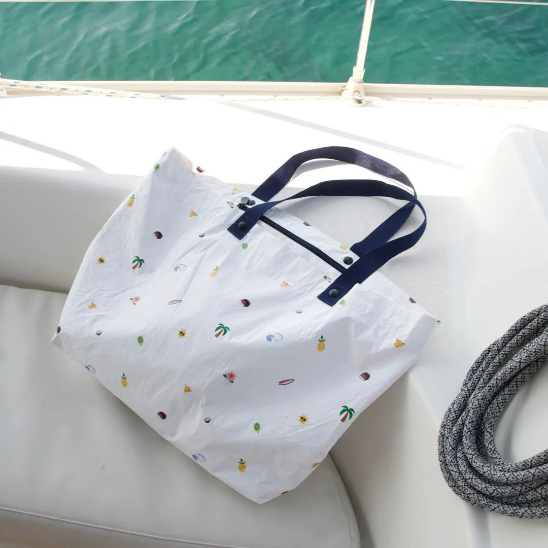 The Del Mar Packable Tote Large - Tyvek - White Hawaii Emoji