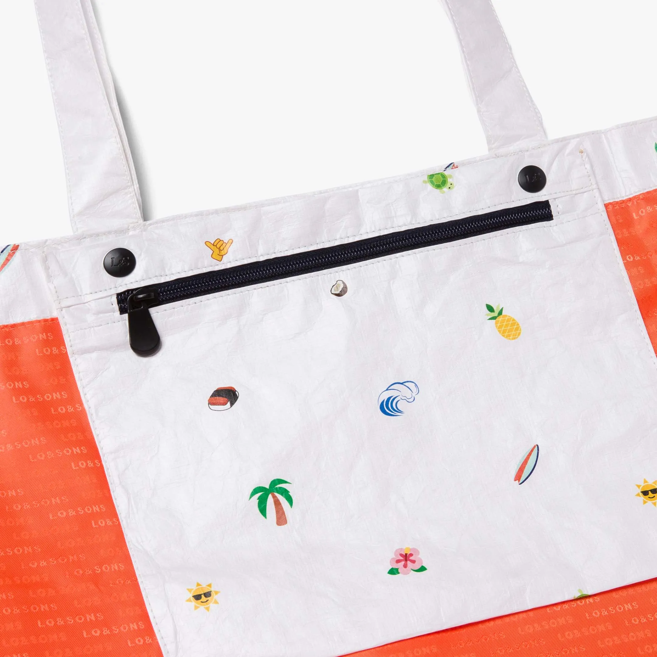 The Del Mar Packable Tote Large - Tyvek - White Hawaii Emoji