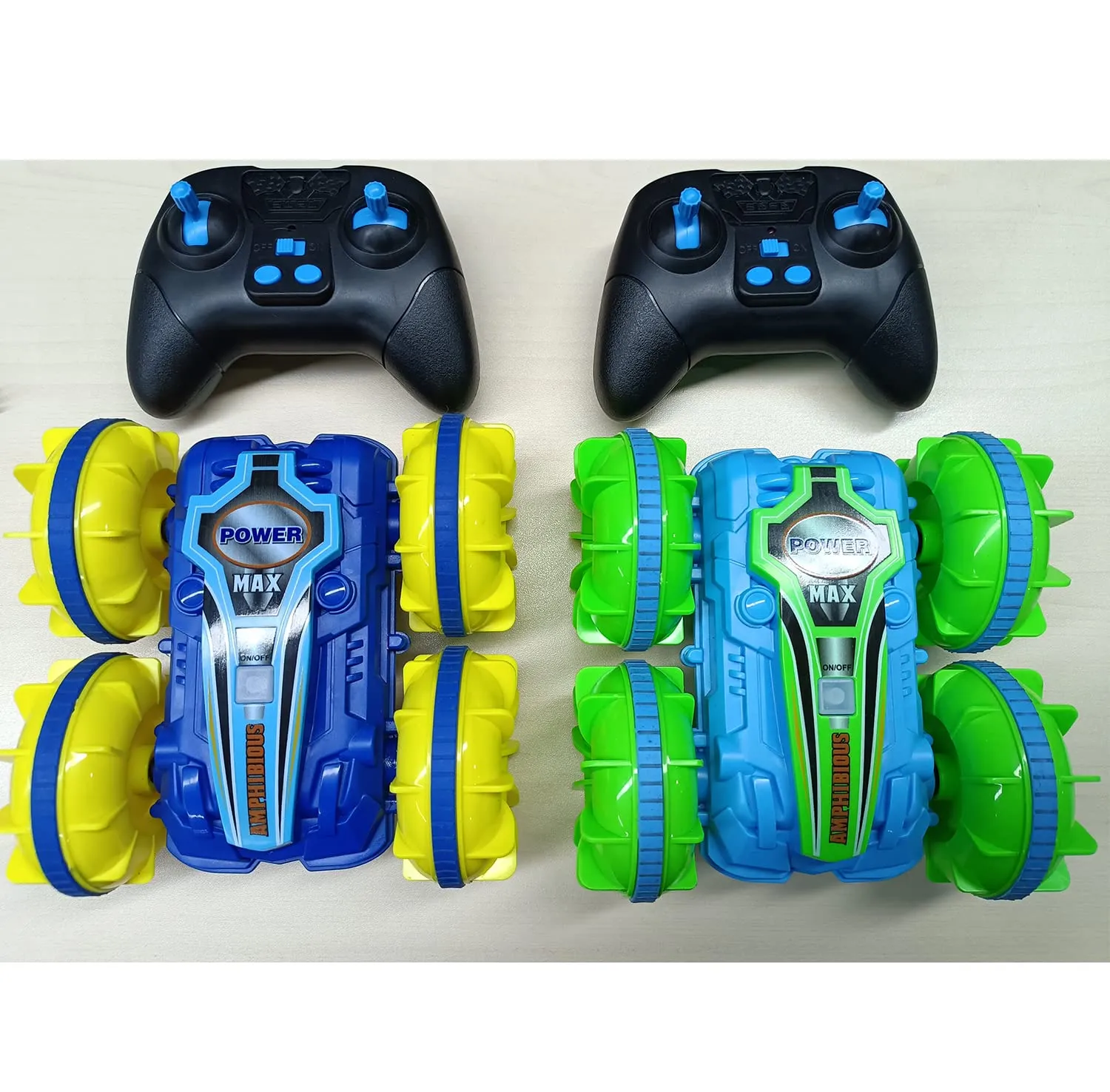 THINKMAX 2 Pack Amphibious Remote Control Cars Blue Green