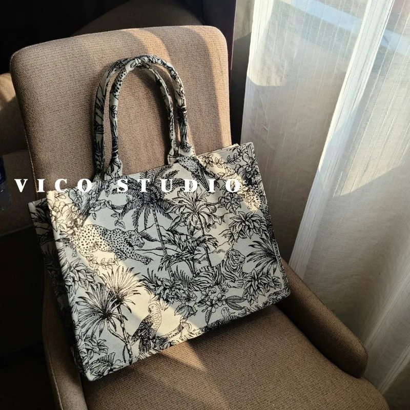 Trendy Jacquard Embroidery Large Capacity Tote Bag