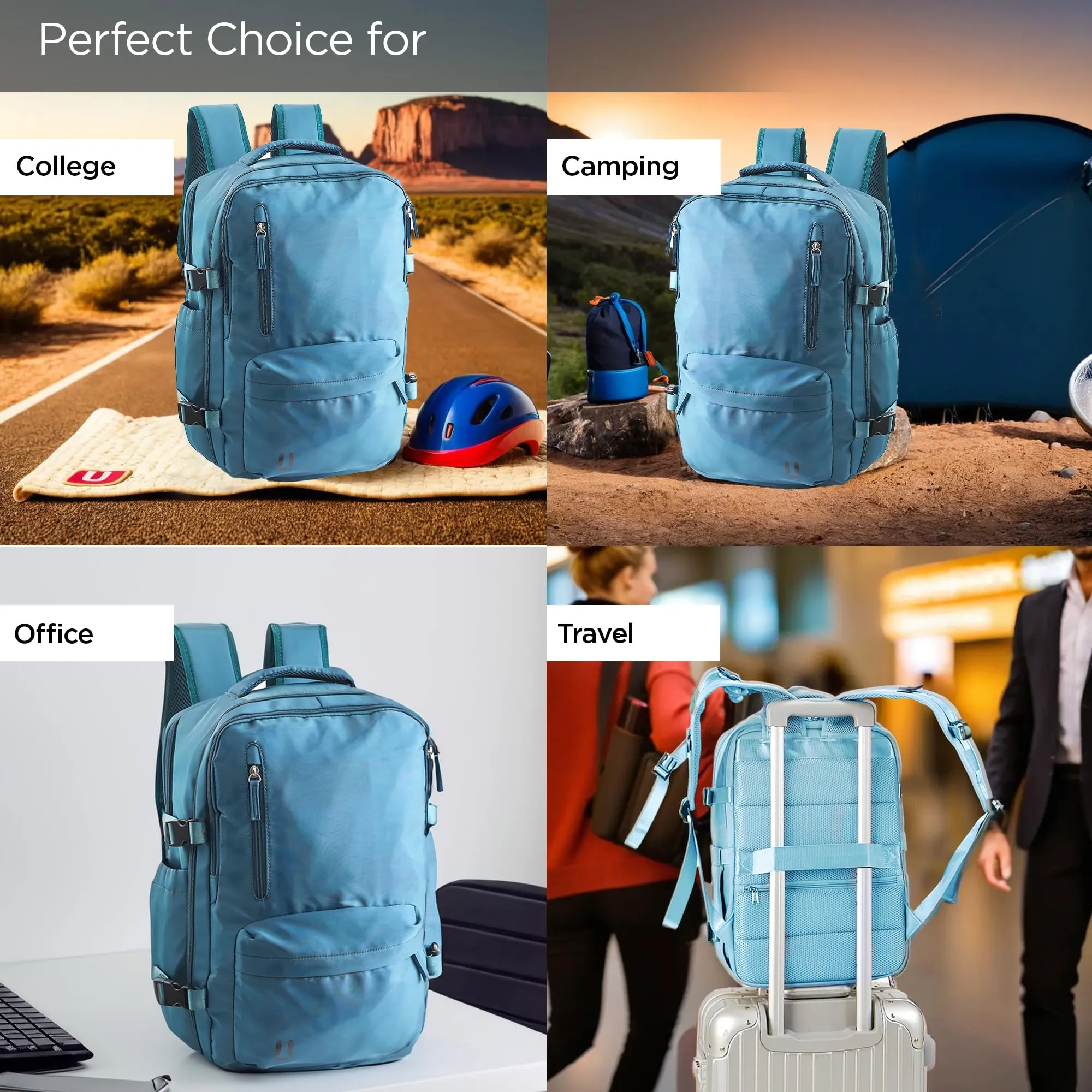 UMAI Anti-theft Laptop Bag 35L | Multi compartment Backpack for men & men With USB charging port | Waterproof | Office/College/School Bag For Girls & Boys | Polyester (Blue)