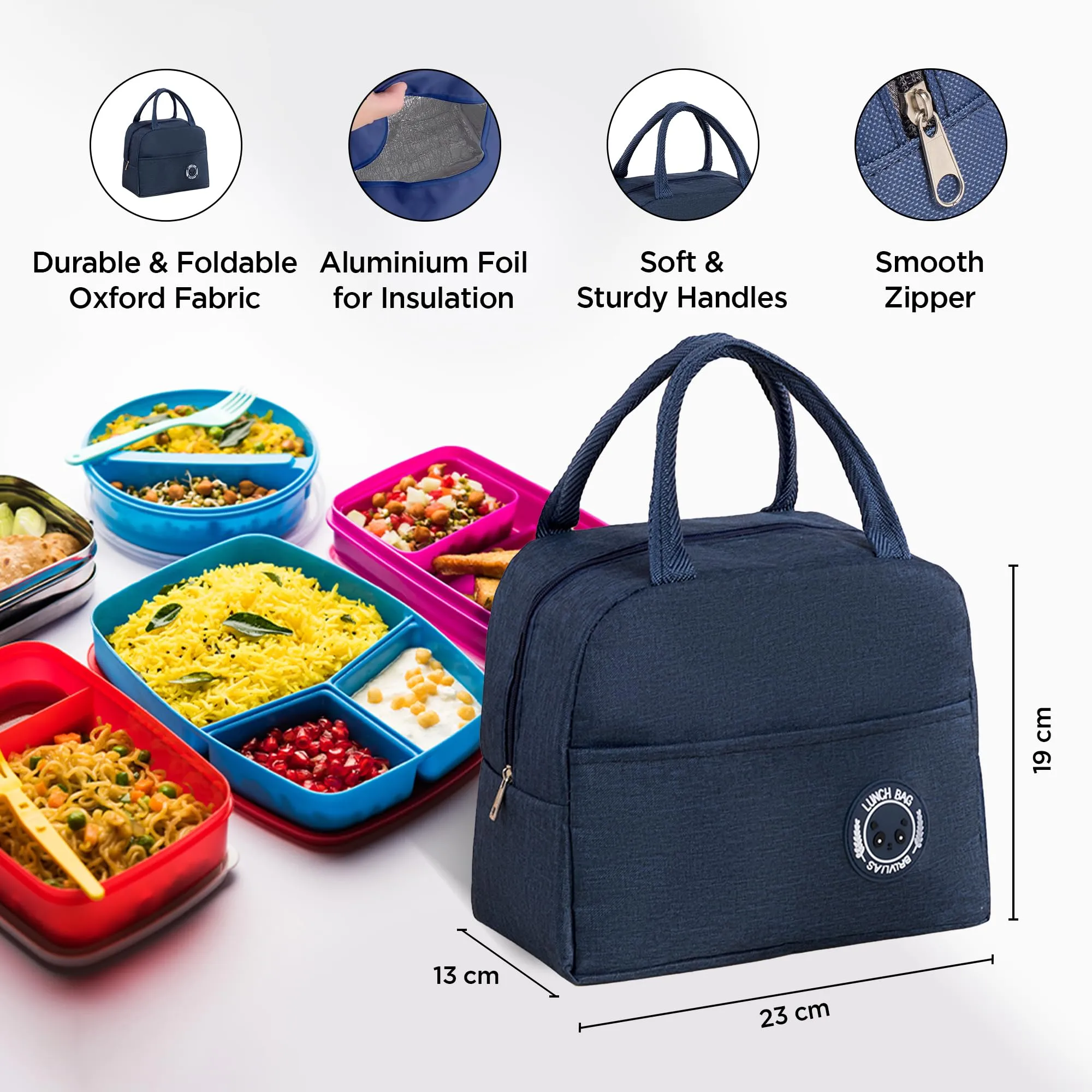 UMAI Insulated Tiffin Lunch Bag| Leakproof, Waterproof, Lightweight Storage Bag | Multipurpose -Office, School, Outdoor Activities (Midnight blue)