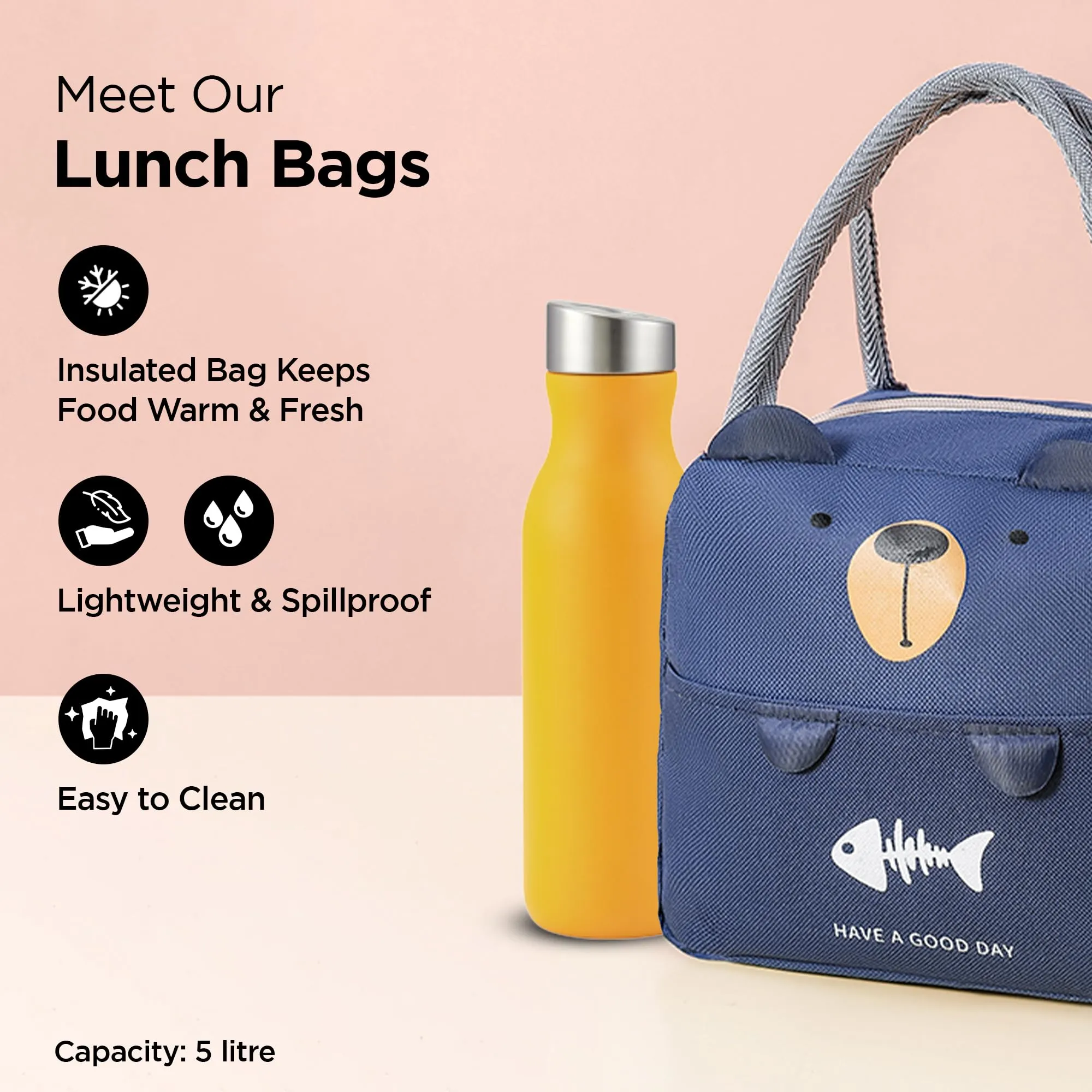 UMAI Insulated Tiffin Lunch Bag| Leakproof, Waterproof, Lightweight Storage Bag | Multipurpose -Office, School, Outdoor Activities (Navy)