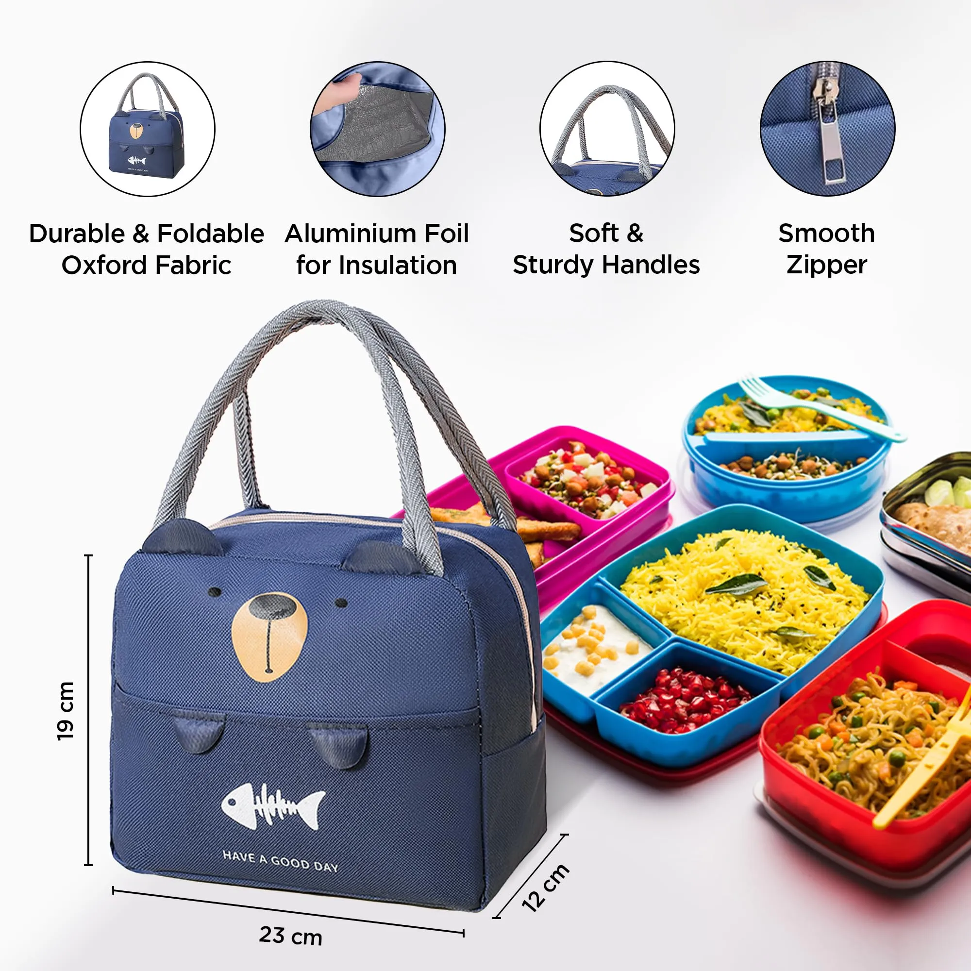 UMAI Insulated Tiffin Lunch Bag| Leakproof, Waterproof, Lightweight Storage Bag | Multipurpose -Office, School, Outdoor Activities (Navy)