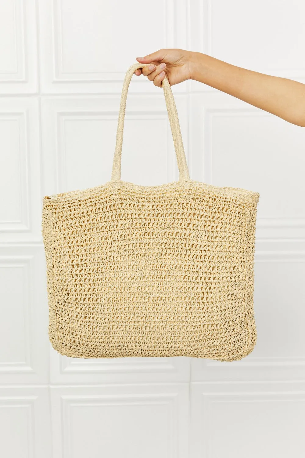 Vintage Style Crochet-Design Large Straw Tote