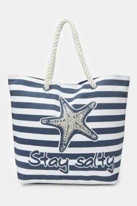 Women Navy Stripe Beach Bag